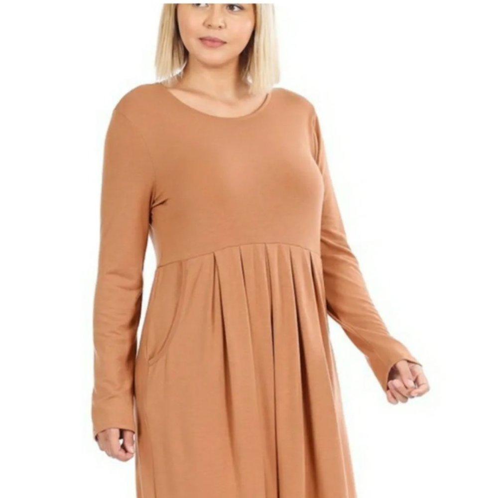 Zenana Plus Egg Shell Pleated Waist Dress.